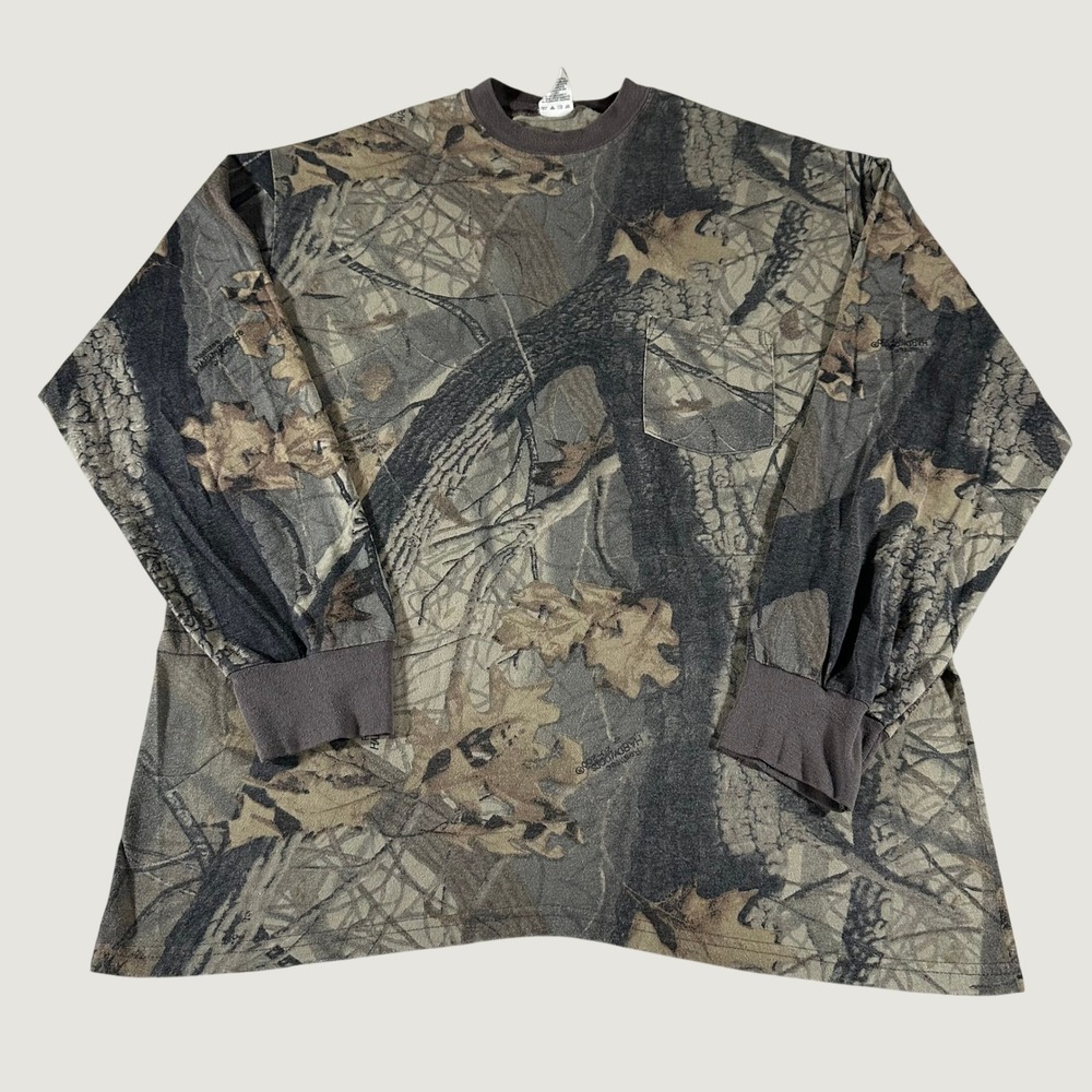 Vintage 90s Ranger Realtree Hardwoods Camo Long Sleeve Pocket Tee Men XL Hunting